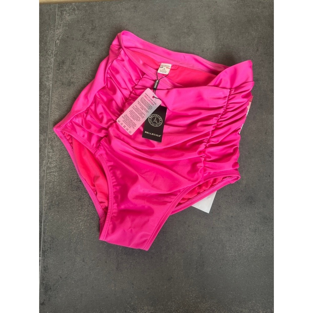 RELLECIGA High Waisted Ruched‎ Bikini Bottoms Pink Size S
